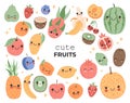 Cute little fruits with smiling face cartoon clip art for kids Royalty Free Stock Photo